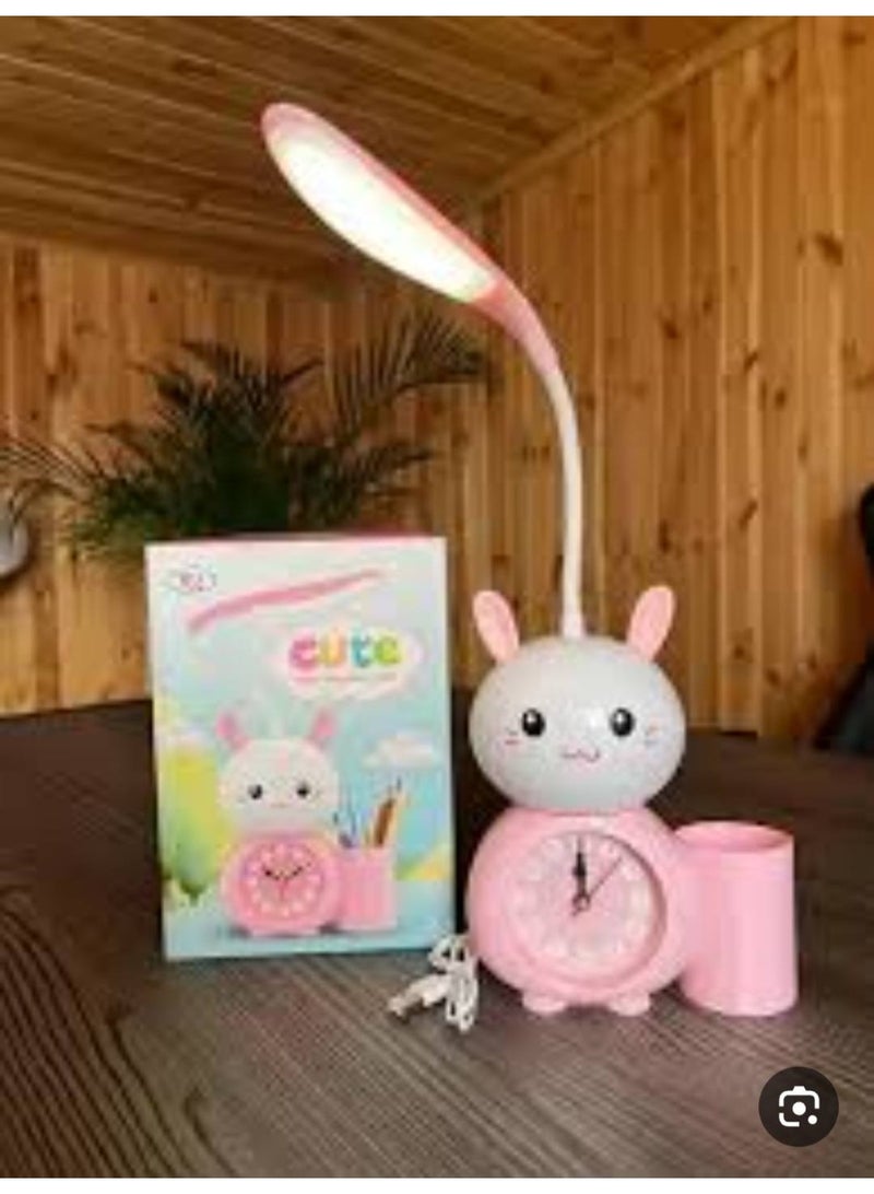 Children's desk lamp with a cute bunny design, featuring a clock and pen organiser – multicolour - Image 4